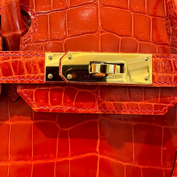 Authentic Hermes 30cm Geranium Croc Handbag - Picture 6 of 7